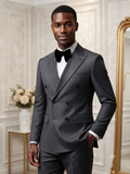 Men's Charcoal Grey Pinstripe Double-Breasted Suit | Bespoke Fit Tuxedo for Weddings & Black-Tie Events