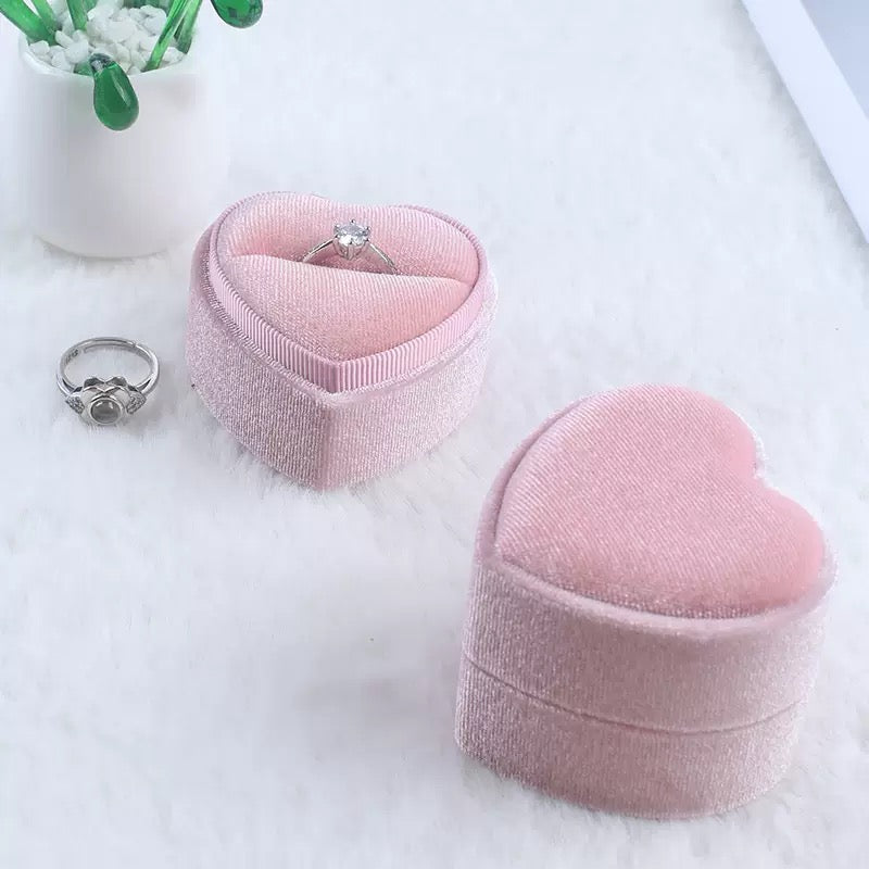 Luxury Heart-Shaped Velvet Box for Single or Double Rings | Valentine's Gift