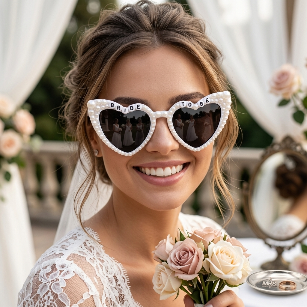 Pearl & Rhinestone "Bride To Be" Heart Sunglasses for Bachelorette Party & Bridal Shower