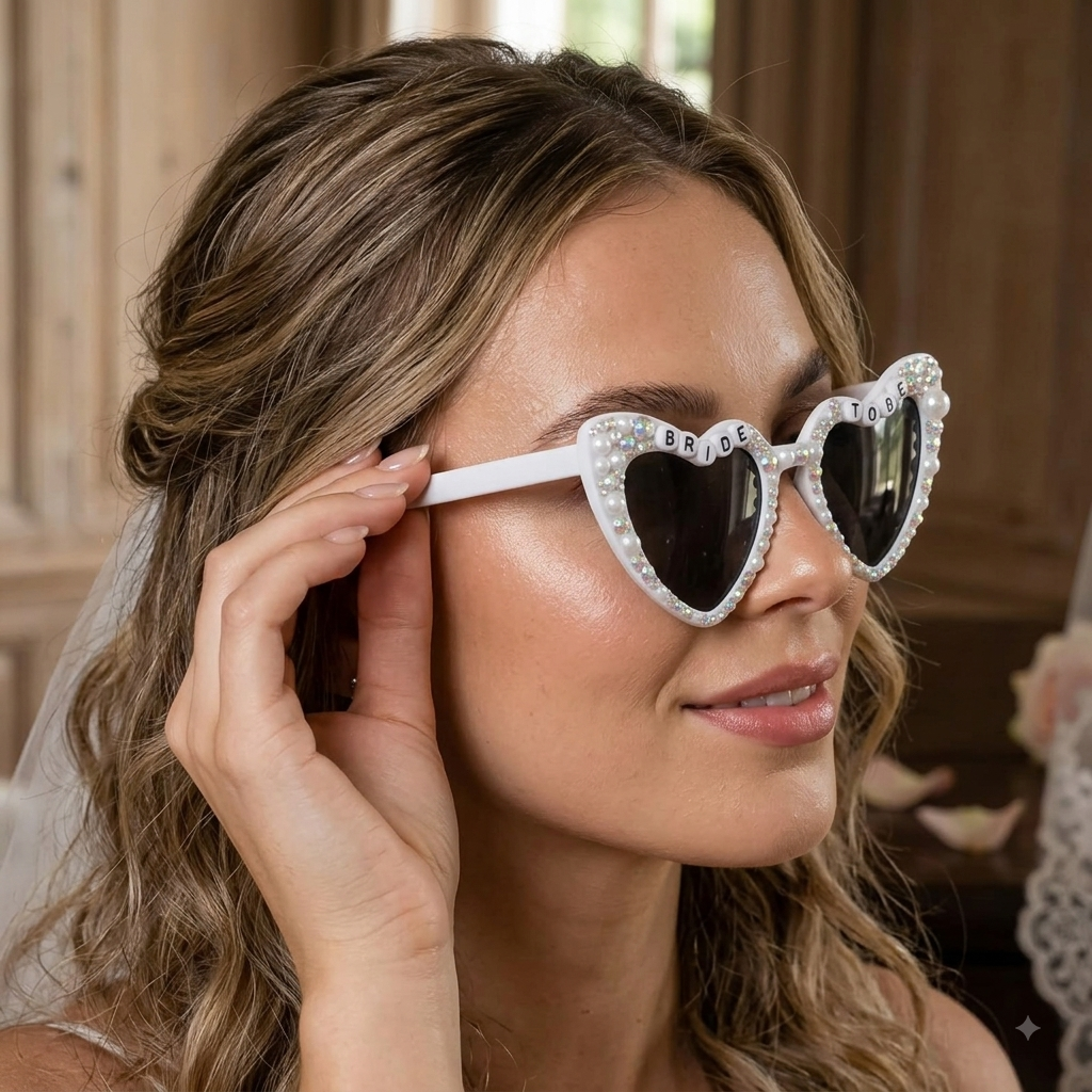 Pearl & Rhinestone "Bride To Be" Heart Sunglasses for Bachelorette Party & Bridal Shower