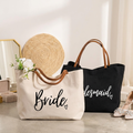 Canvas Bridal Tote Bag with Vegan Leather Straps | Bride & Bridesmaid Gift Bag for Bachelorette Party & Wedding Day