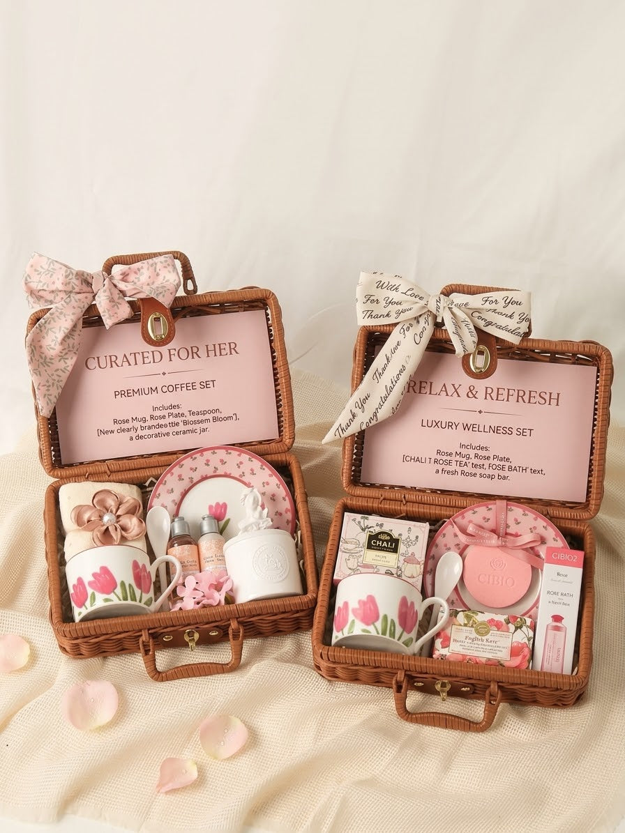 Vintage Floral Picnic Gift Basket for Her⁠