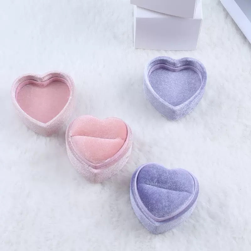 Luxury Heart-Shaped Velvet Box for Single or Double Rings | Valentine's Gift