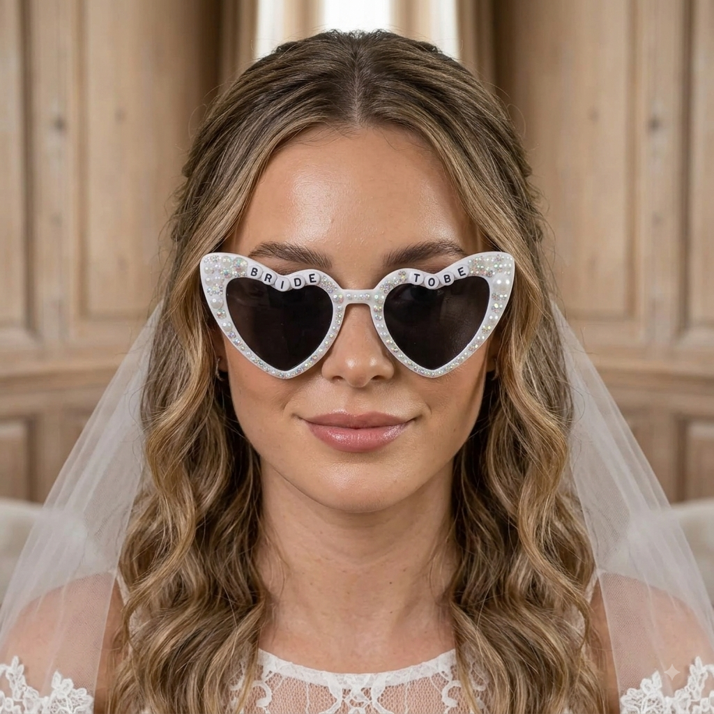 Pearl & Rhinestone "Bride To Be" Heart Sunglasses for Bachelorette Party & Bridal Shower