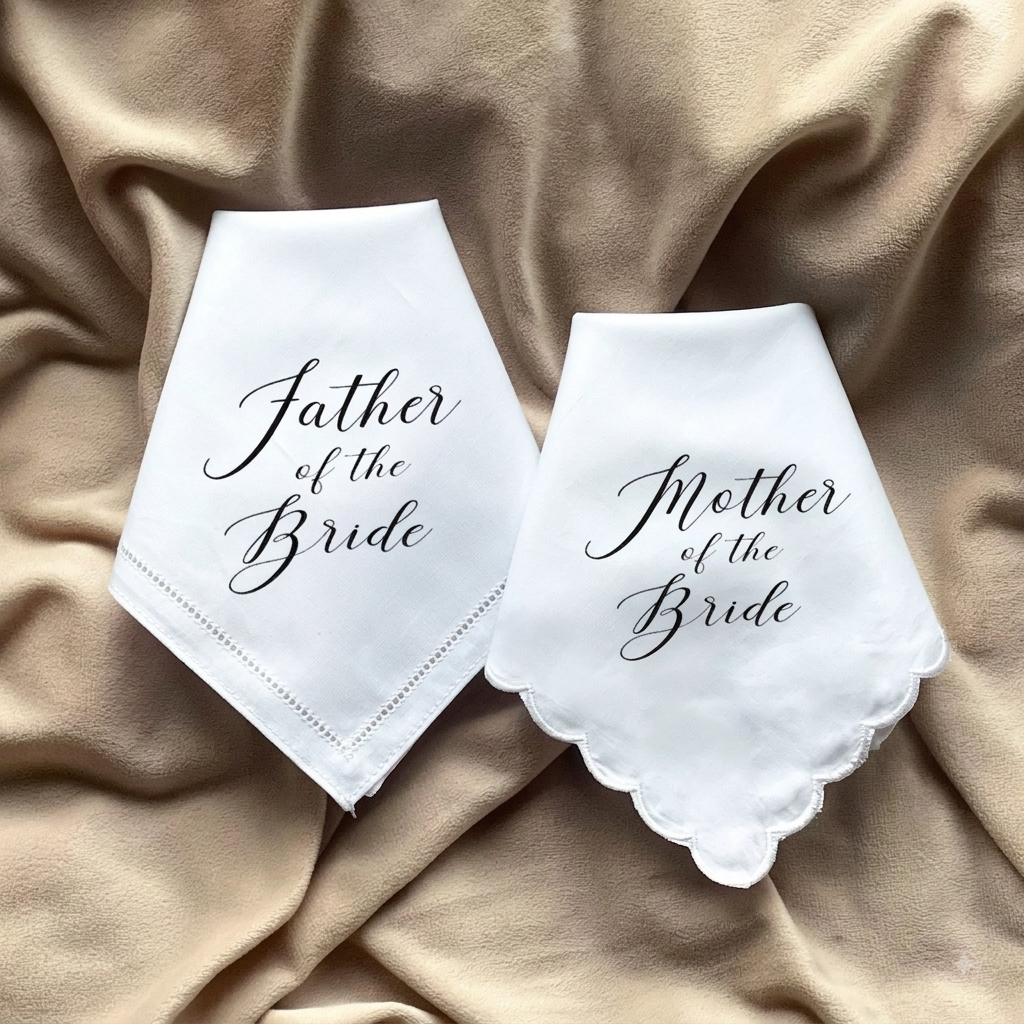 Happy handkerchiefs for the bride and groom's parents