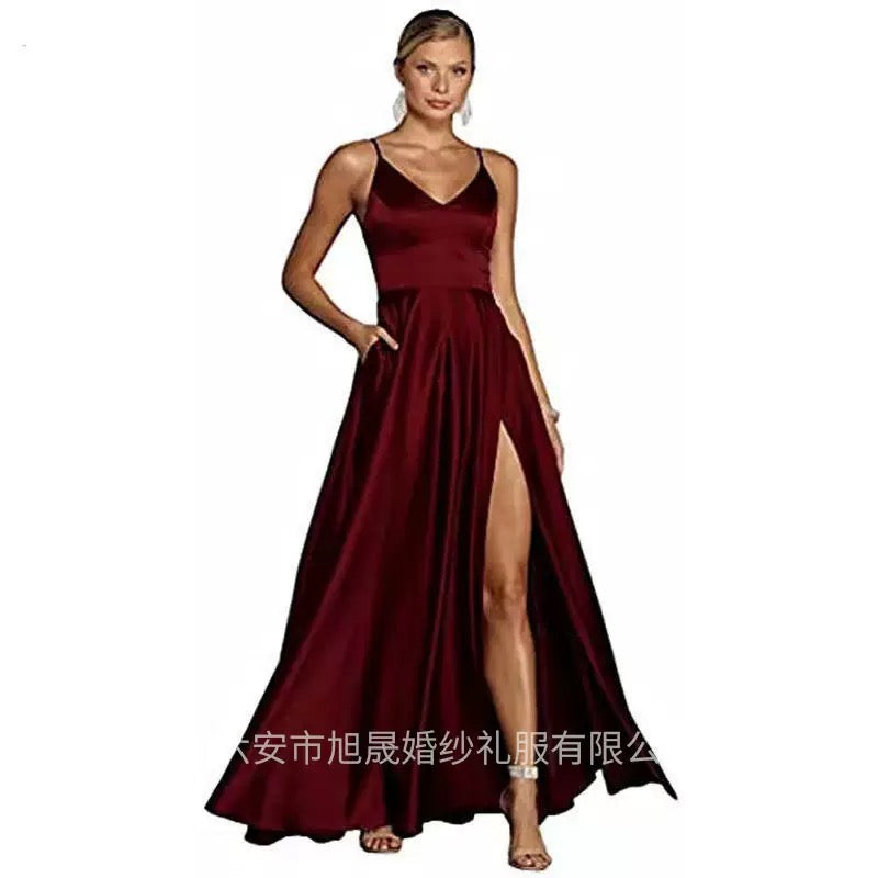 Spaghetti Strap A-Line Formal Dress – Side Slit Evening Gown