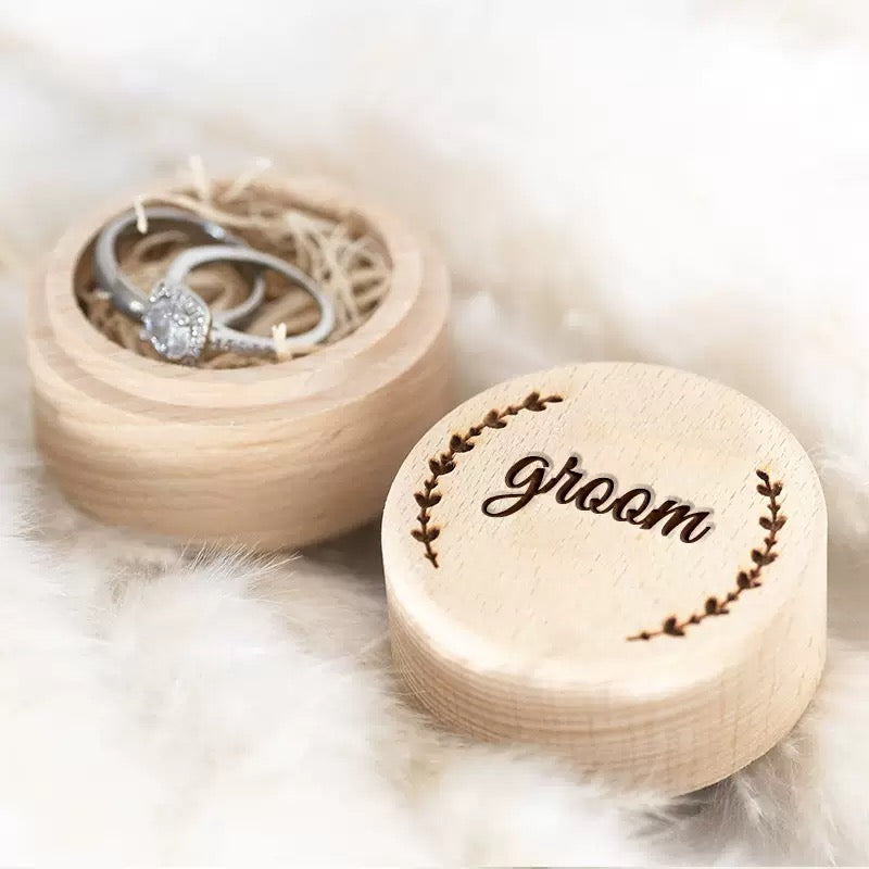 Rustic Natural Wood Wedding Ring Box | Engraved Bride & Groom Ceremony Keepsake
