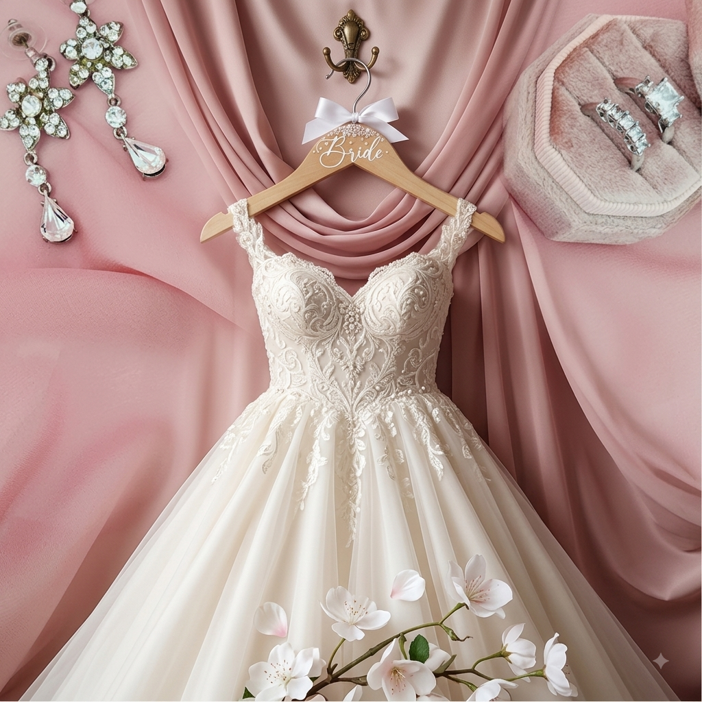 Custom Wooden Bride Hanger with White Satin Bow & Pearl Beading – Elegant Wedding Dress Photo Prop & Bridal Shower Keepsake Gift