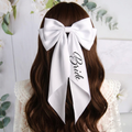 Elegant Bride Satin Hair Bow Clip – White Bridal Bachelorette Hair Accessory