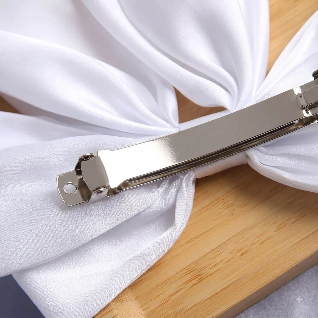 Elegant Bride Satin Hair Bow Clip – White Bridal Bachelorette Hair Accessory