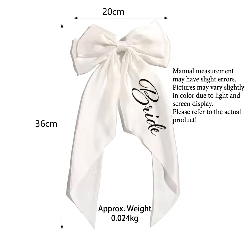 Elegant Bride Satin Hair Bow Clip – White Bridal Bachelorette Hair Accessory