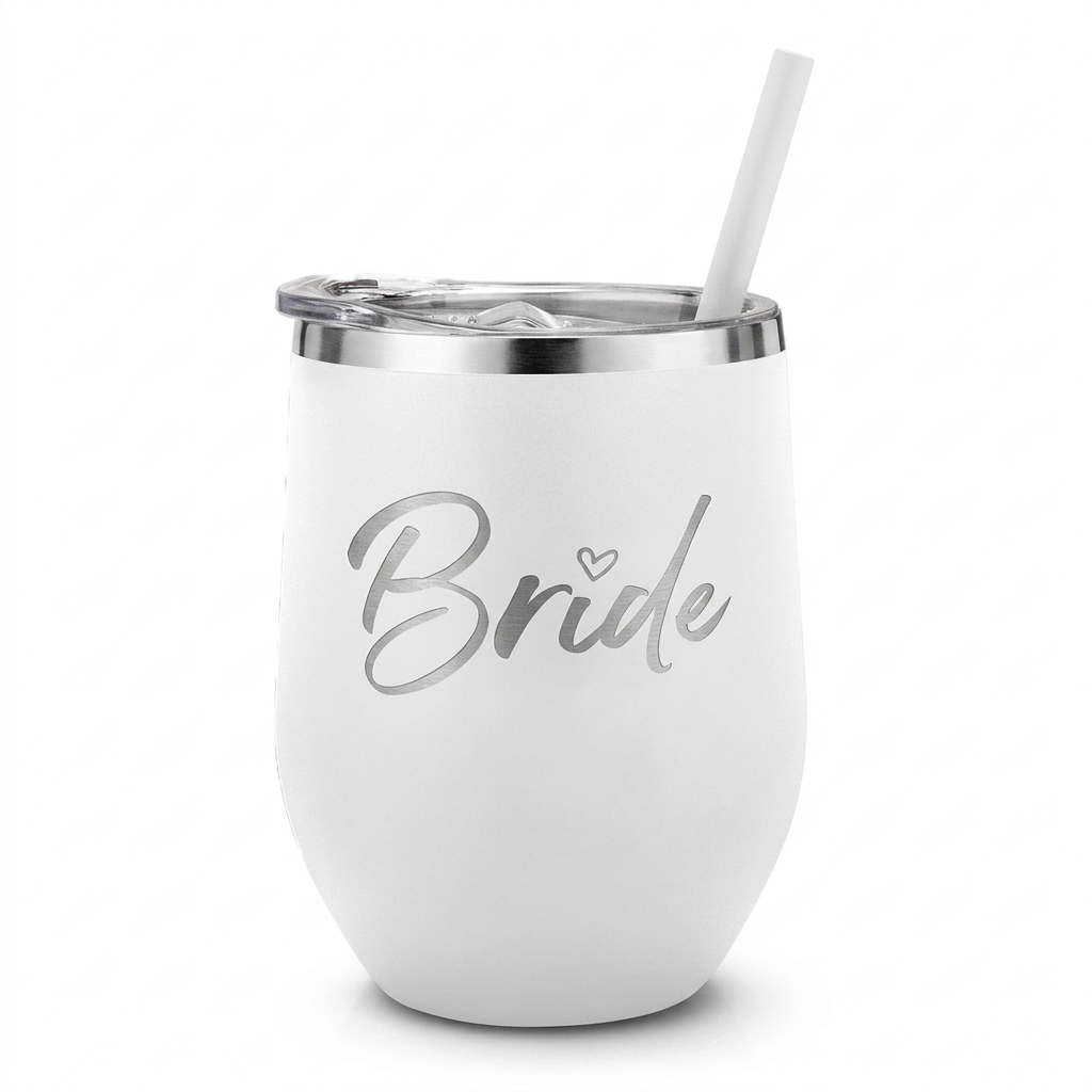 Bride Wine Tumbler with Straw – Insulated Stainless Steel Bridal Cup for Wedding Day, Bachelorette & Bridal Shower