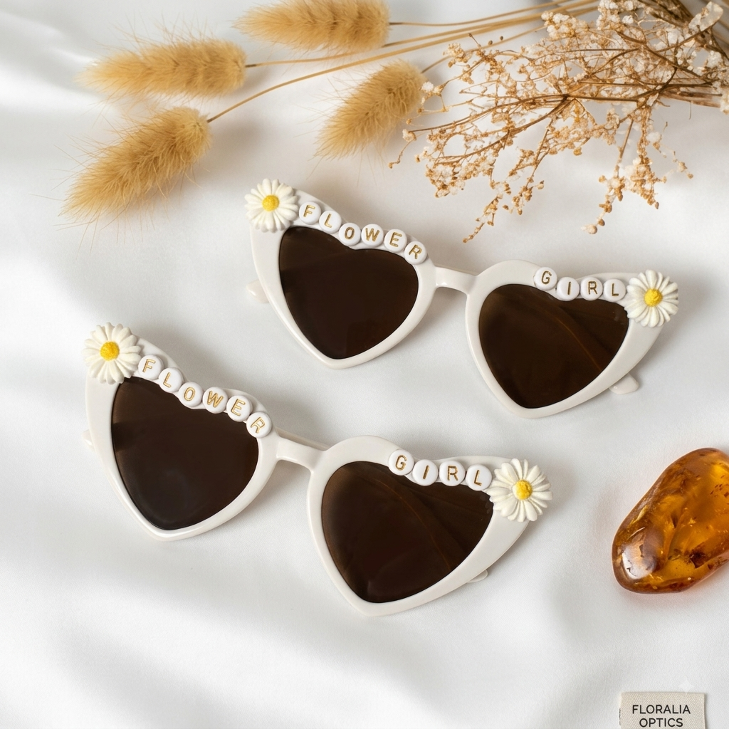 Daisy Heart Flower Girl Sunglasses – Cute Bridal Party Accessory for Kids
