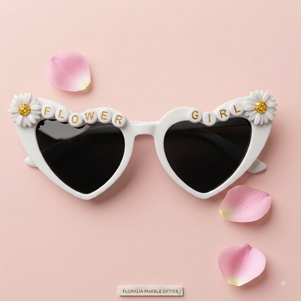 Daisy Heart Flower Girl Sunglasses – Cute Bridal Party Accessory for Kids