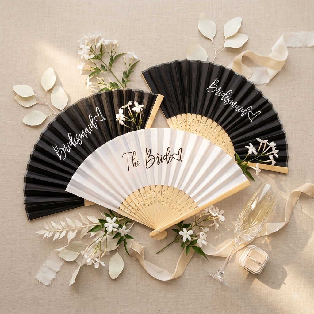 Personalized Bridal Party Hand Fans – Bamboo Silk Fans for Bride & Bridesmaids