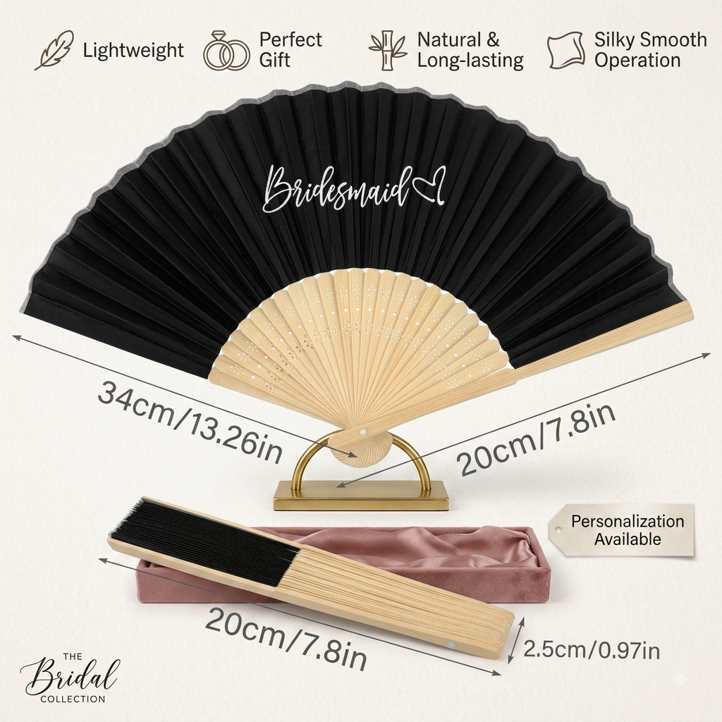 Personalized Bridal Party Hand Fans – Bamboo Silk Fans for Bride & Bridesmaids