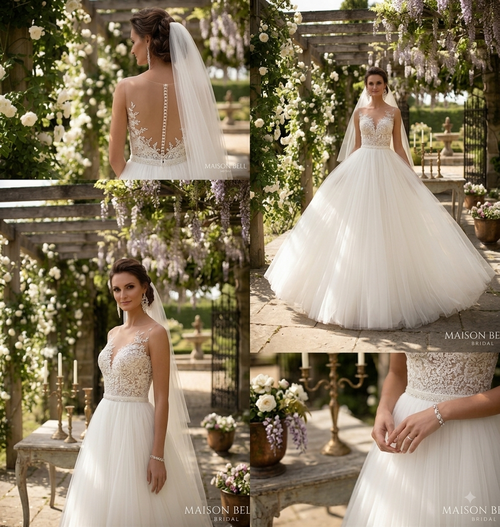 Illusion Lace Sweetheart Tulle A-Line Wedding Dress