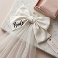 Silk Satin "Bride" Bow Veil – Embroidered Bachelorette & Bridal Hairpiece