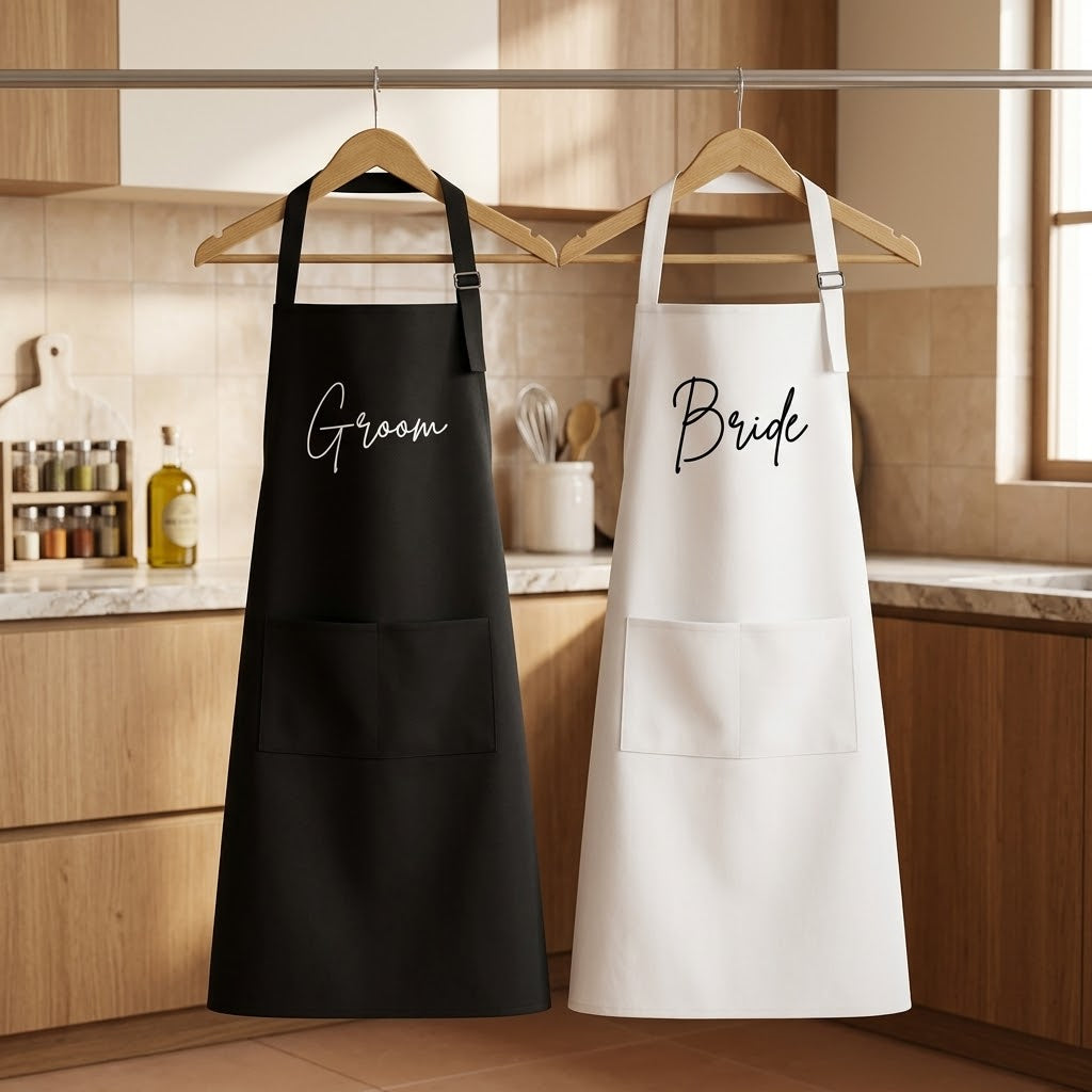 Groom & Bride" Couple Apron Set – Personalized Wedding & Housewarming Gift