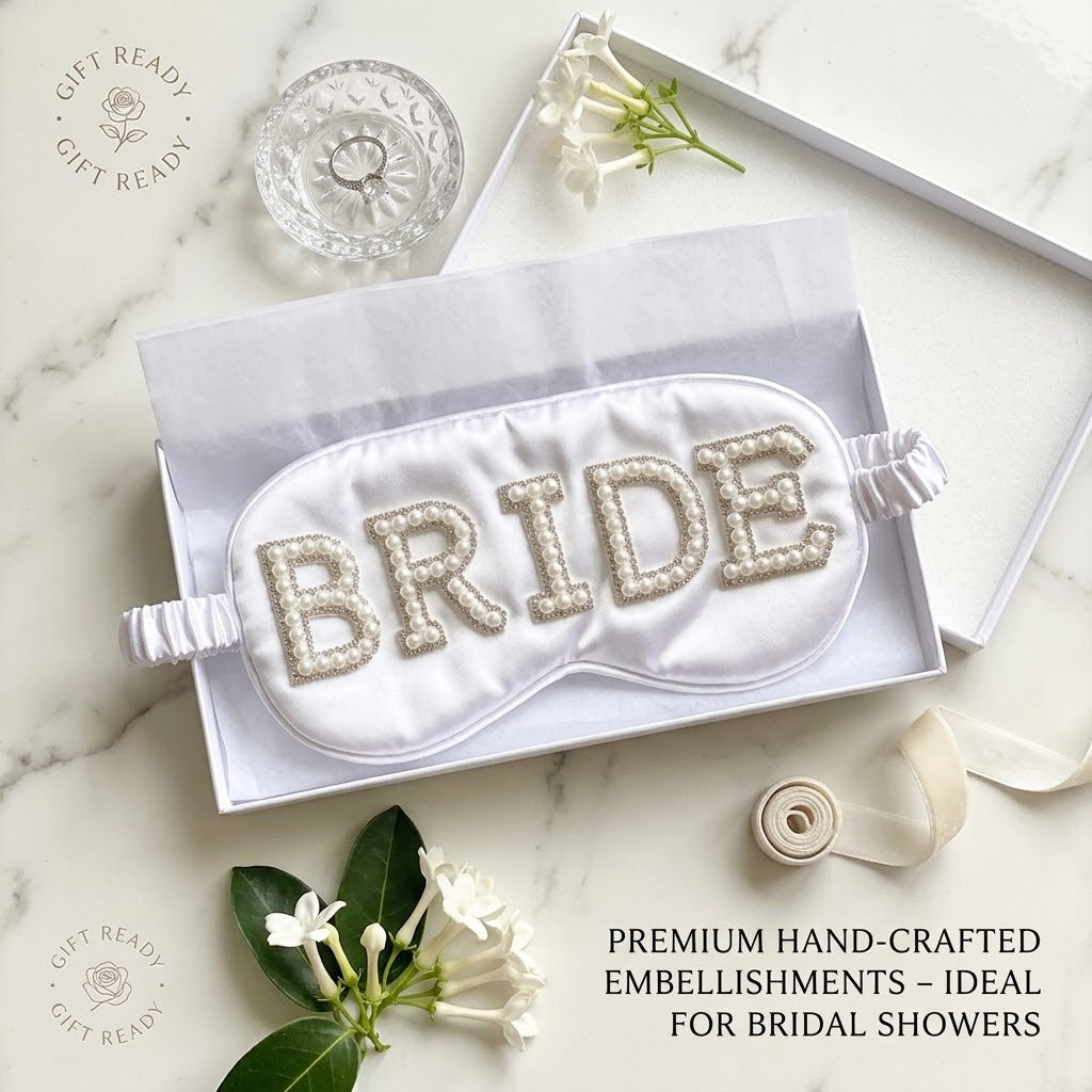 Luxury Handcrafted Pearl "BRIDE" Satin Sleep Mask & Gift