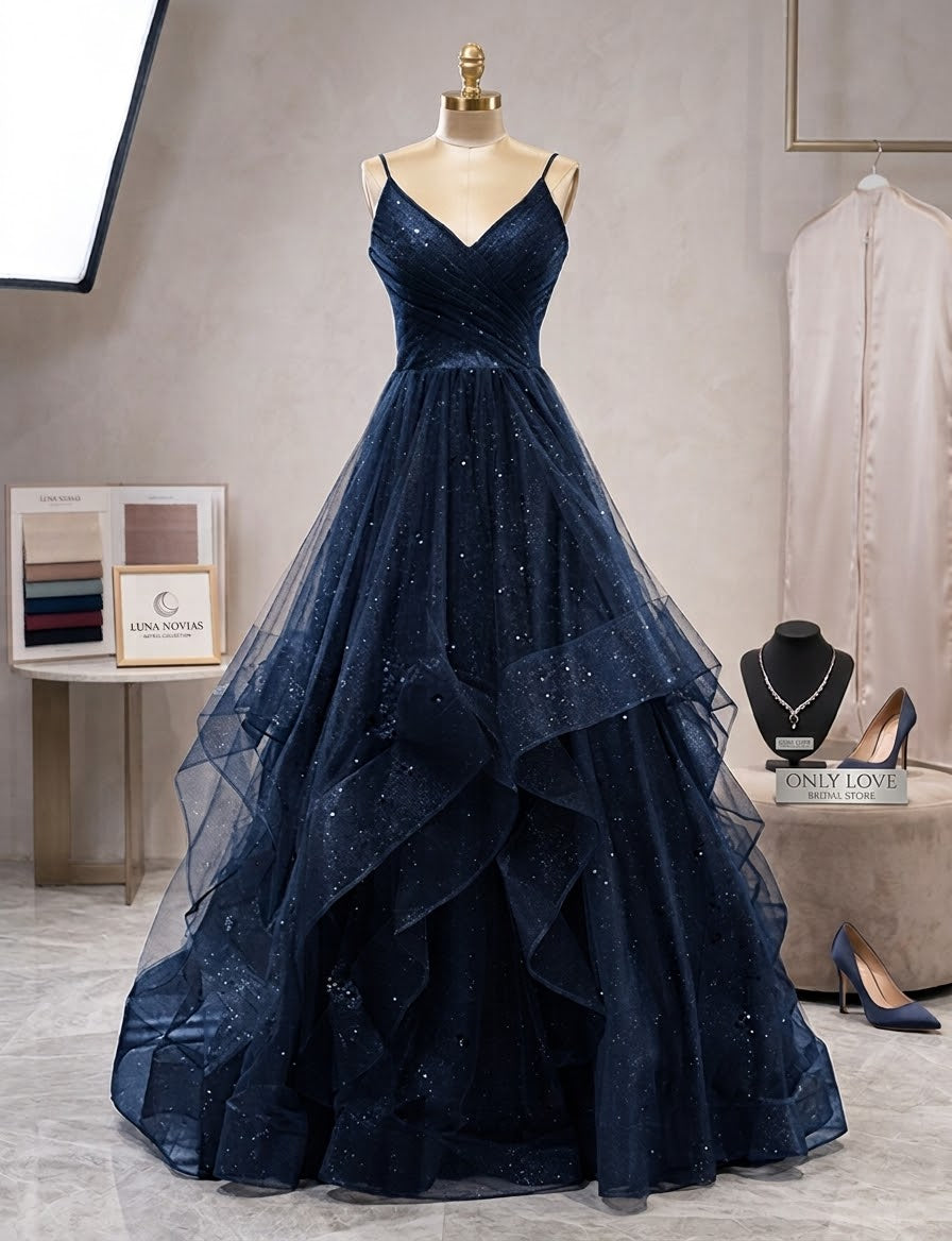 The Celestial Gown - Shimmering Tulle Layered Evening Dress