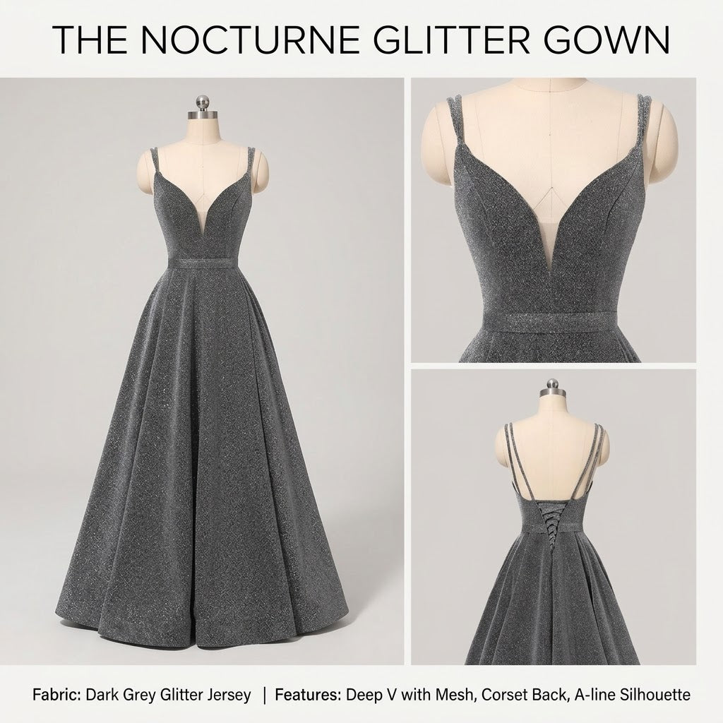 Glitter Deep V-Neck Formal Gown with Thigh-High Slit