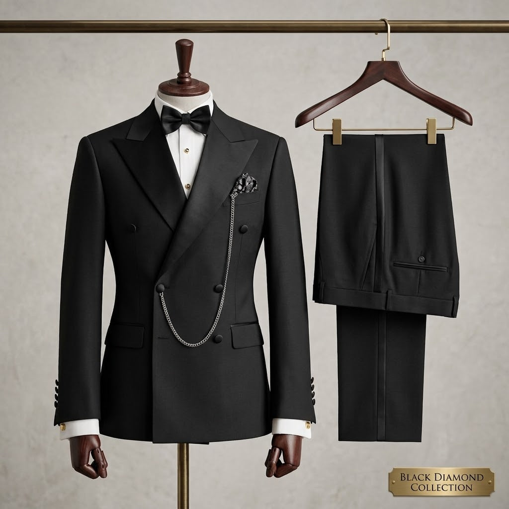 Men's Royal Black Double-Breasted Tuxedo with