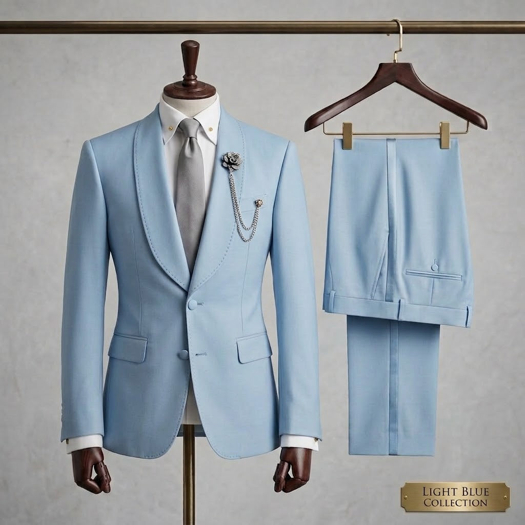 Sky Blue Shawl Lapel Tuxedo