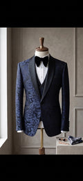 Midnight Navy Floral Jacquard 3-Piece Tuxedo Suit