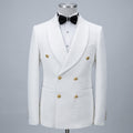 Elegant White Diamond-Jacquard Double-Breasted 2 pieces suit for Men