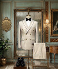 Ivory Double-Breasted Slim Fit 2-Piece Men's Suit