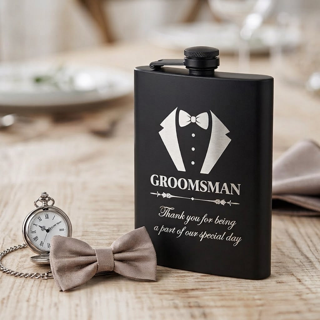 Personalized Matte Black Groomsman Flask – Custom Wedding Party Gift
