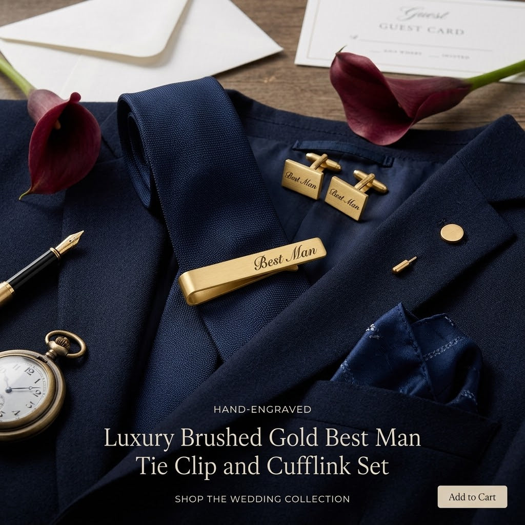 Custom Engraved Wedding Tie Clip Set