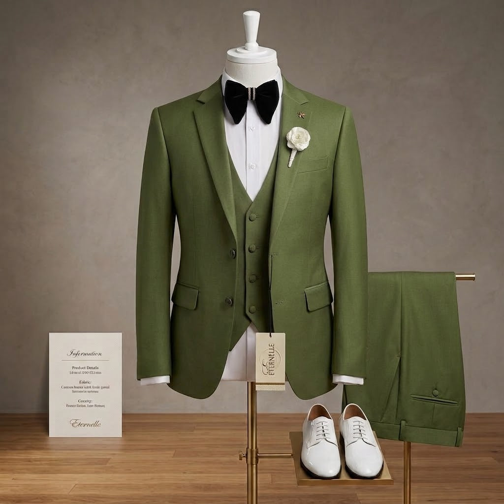 Eternelle Signature Olive Green 3-Piece Tuxedo Suit