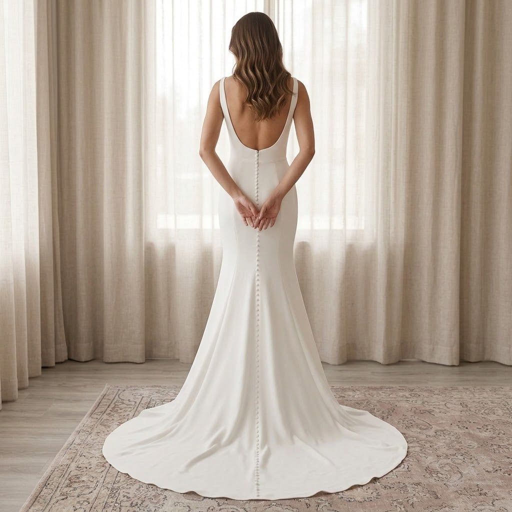 The Celine | Minimalist Square-Neck Crepe Mermaid Wedding Dress