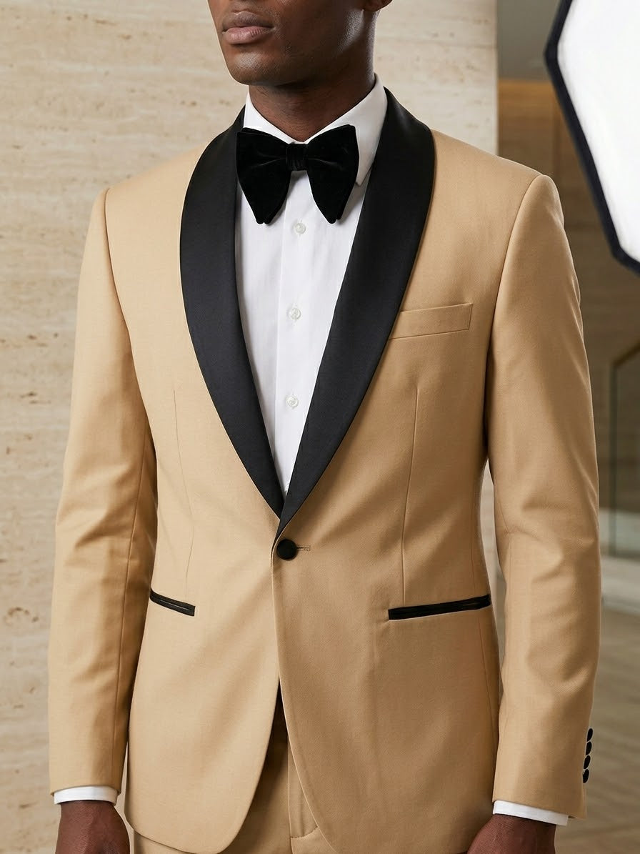 Men's Champagne Gold / Khaki Tuxedo – Slim Fit Shawl Collar Wedding Suit