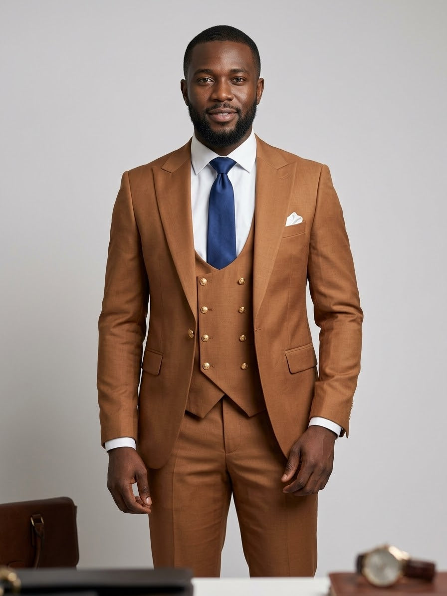 ⁠Men's Tan Brown 3-Piece Suit