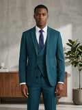 Slim Fit 3-Piece Teal Suit with Crossover Vest