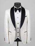 Men's Ivory Floral Jacquard Tuxedo Suit – 3-Piece Slim Fit Shawl Lapel Wedding Tuxedo