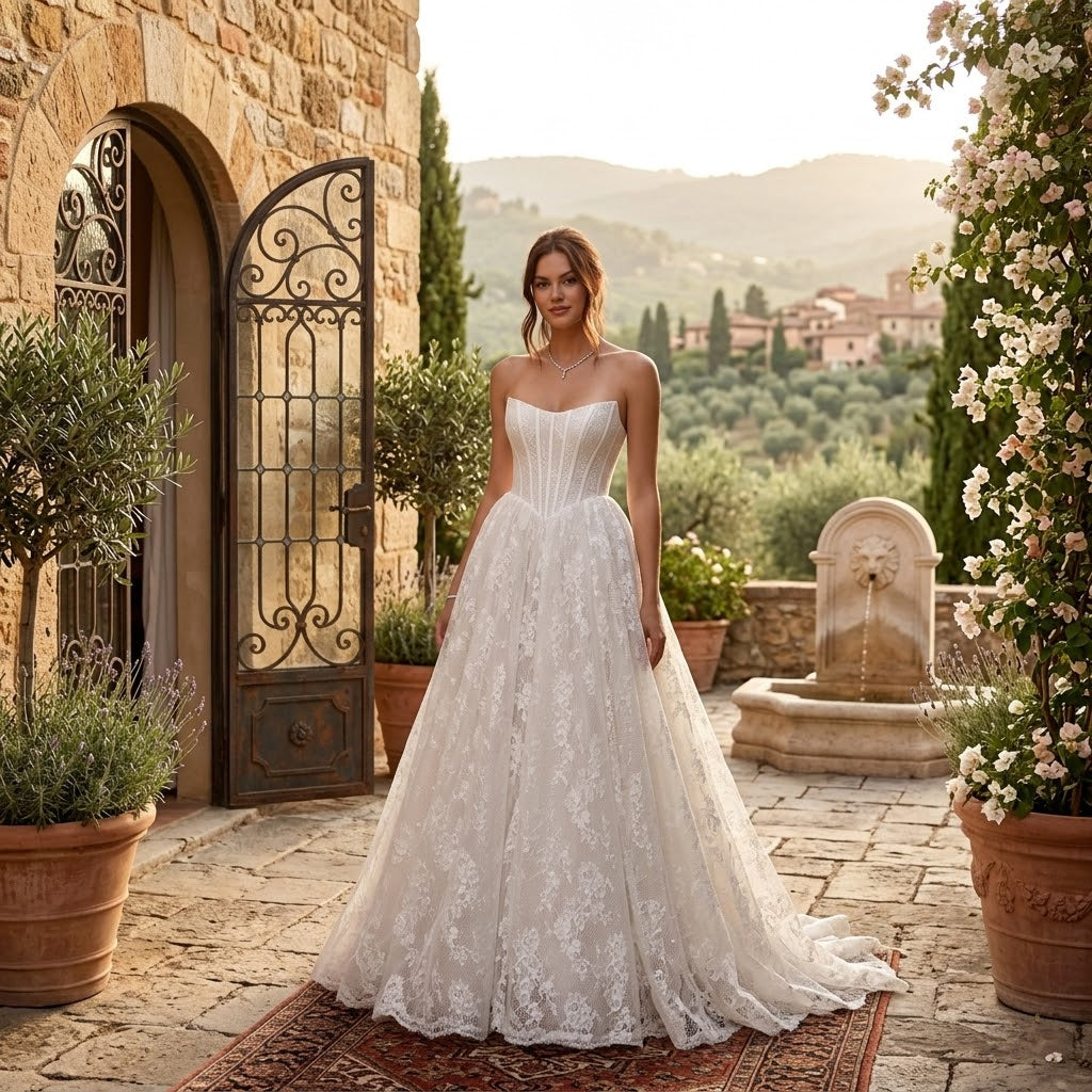 Vintage Corset Lace Ball Gown with Adjustable Lace-Up Closure