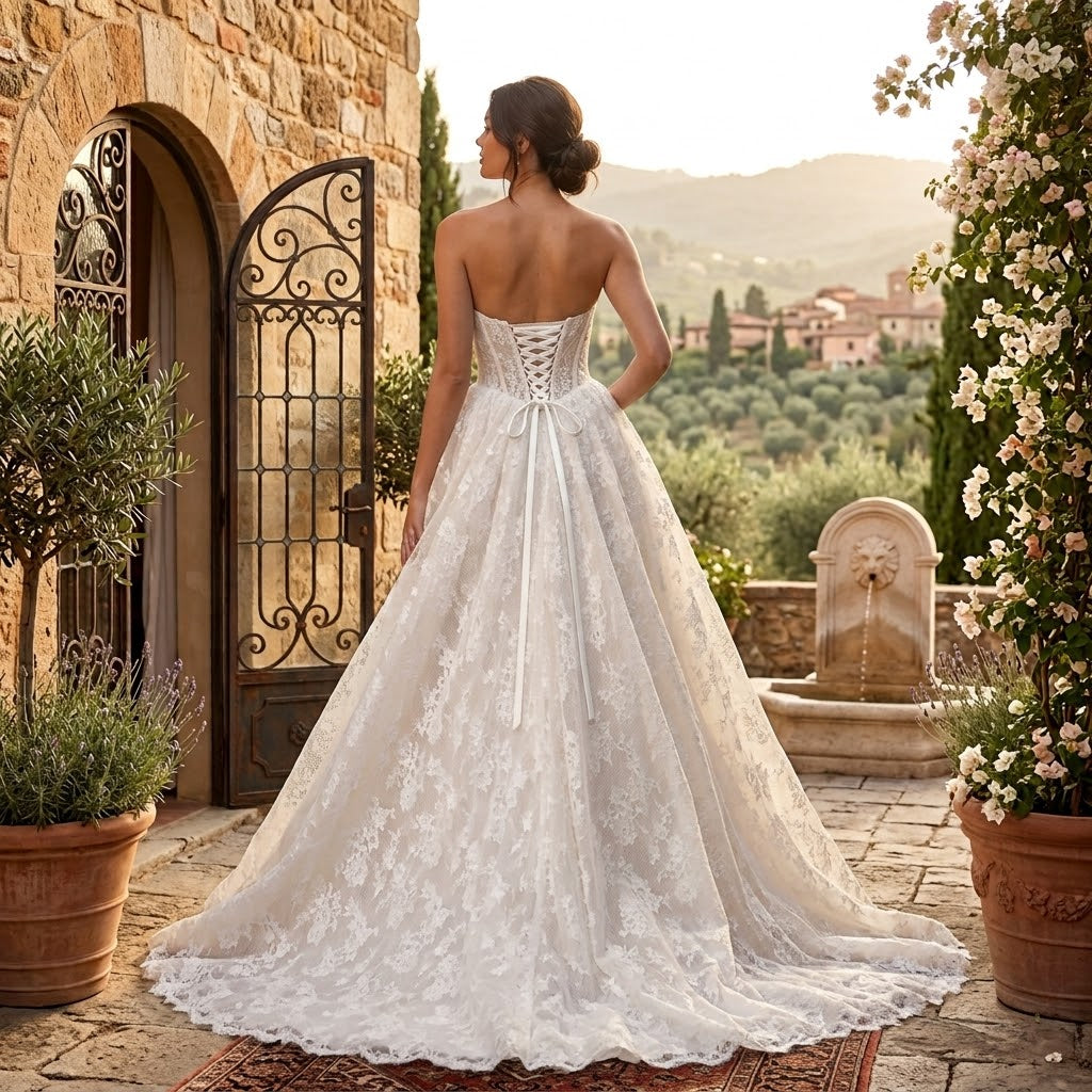 Vintage Corset Lace Ball Gown with Adjustable Lace-Up Closure
