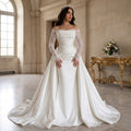 The Royale: 2-in-1 Beaded Lace & Ivory Satin Gown with Dramatic Train