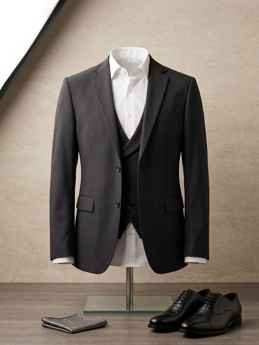 Men's Charcoal Grey 3-Piece Slim Fit Suit