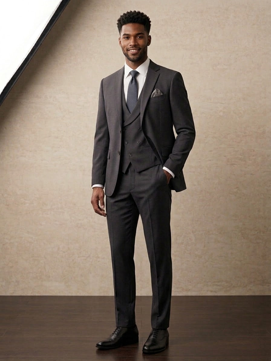 Men's Charcoal Grey 3-Piece Slim Fit Suit