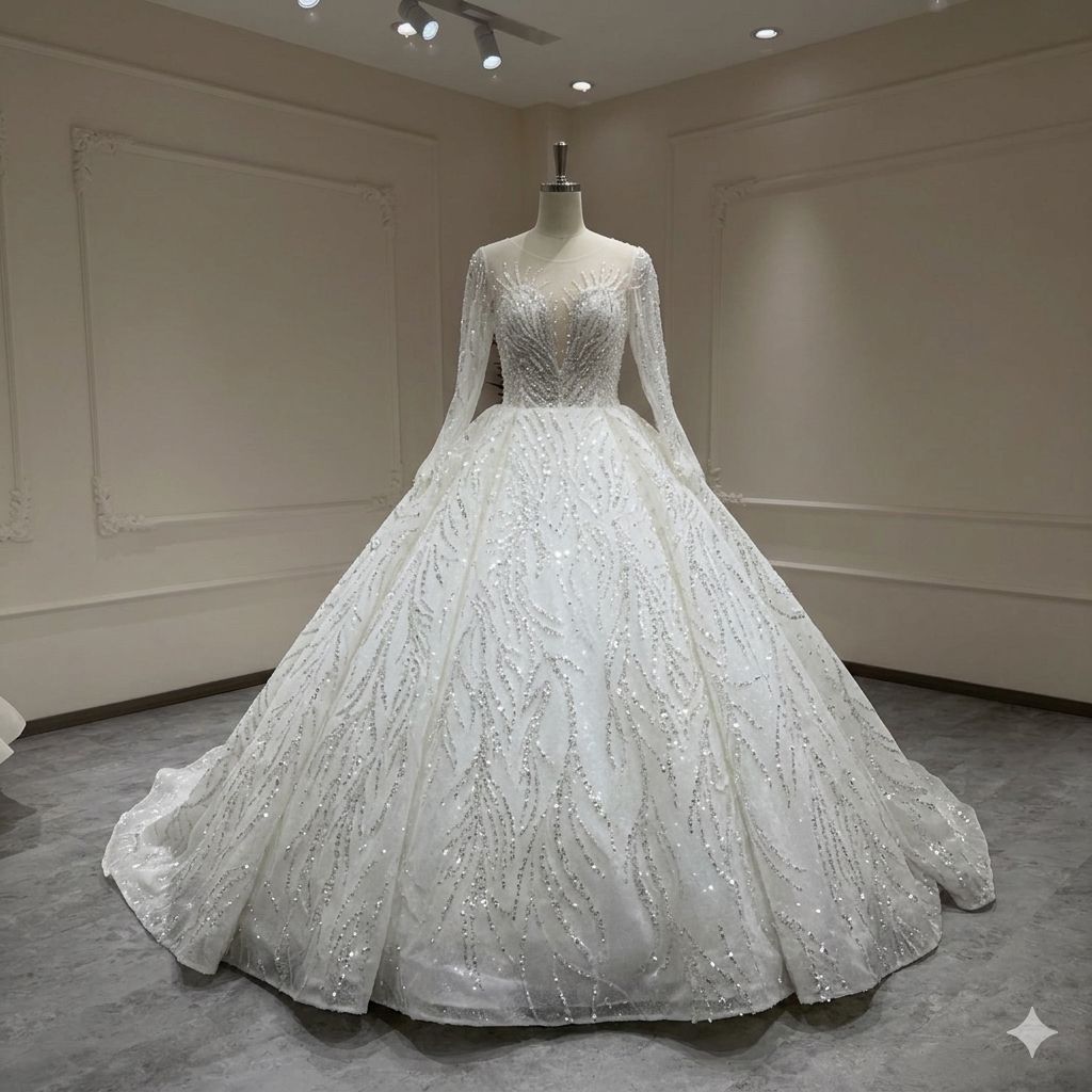 Luxury Long Sleeve Ball Gown Wedding Dress
