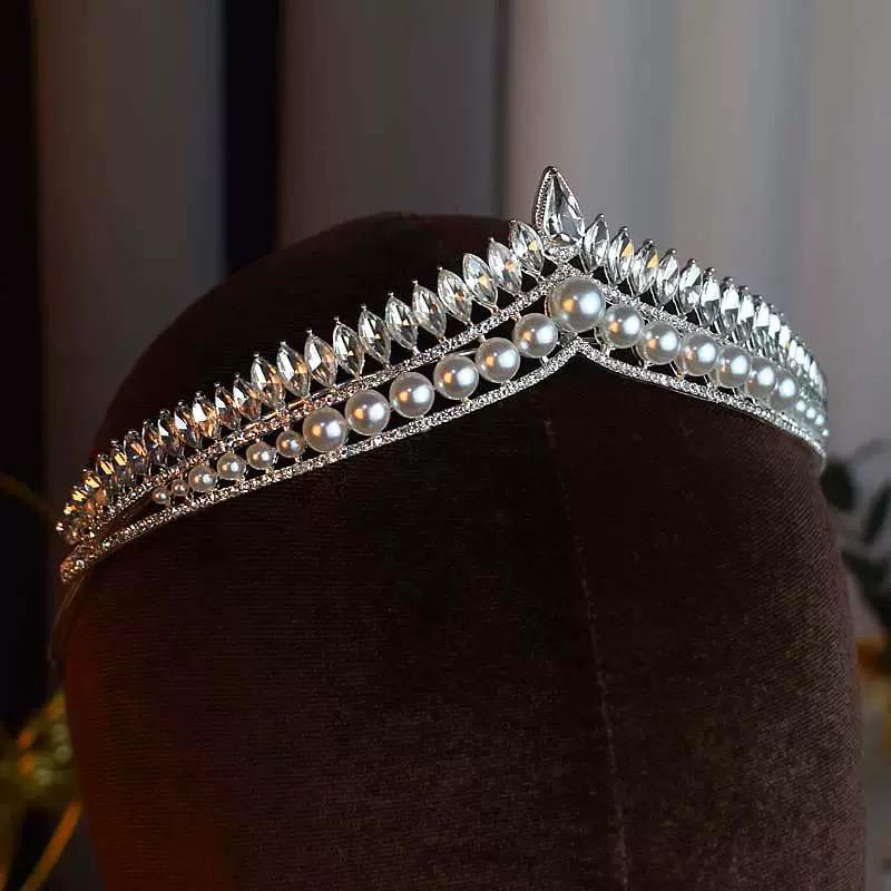 Silver Pearl Crystal Bridal Tiara