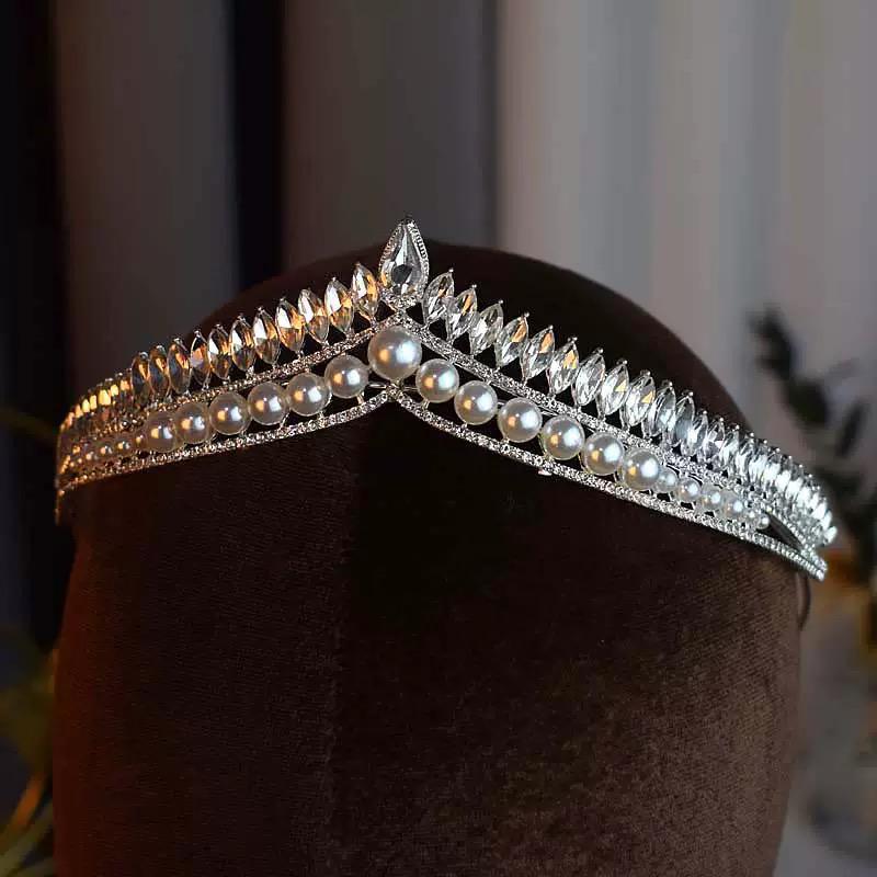 Silver Pearl Crystal Bridal Tiara