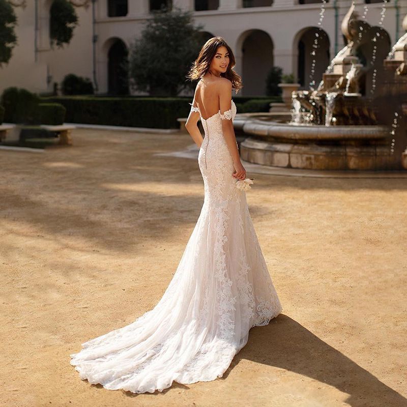 Off-Shoulder Lace Mermaid Wedding Gown - Only Love Bridal Store