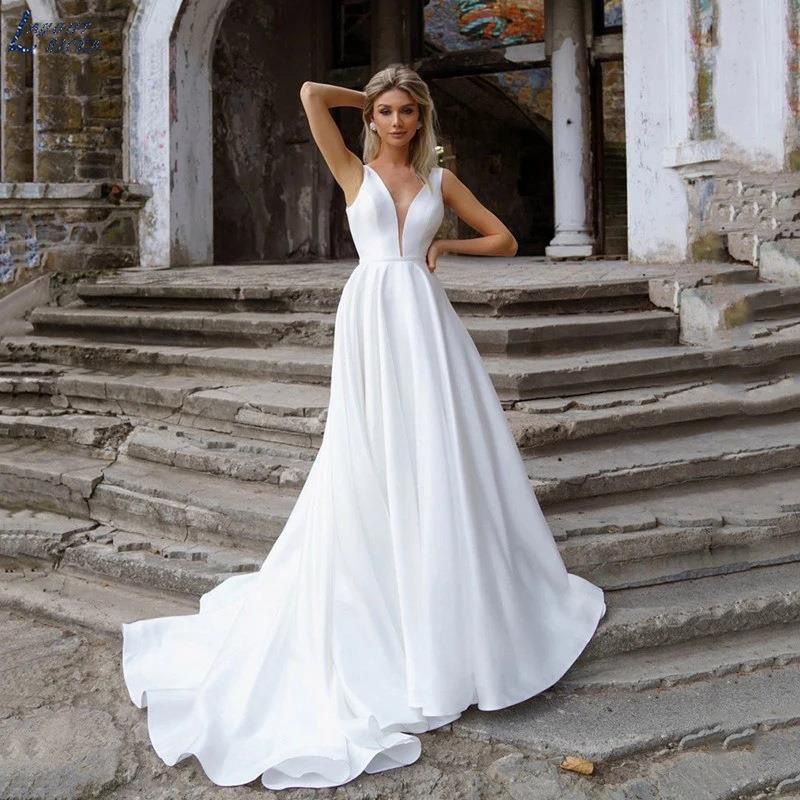 Minimalist Deep V A-Line Wedding Gown - Only Love Bridal Store