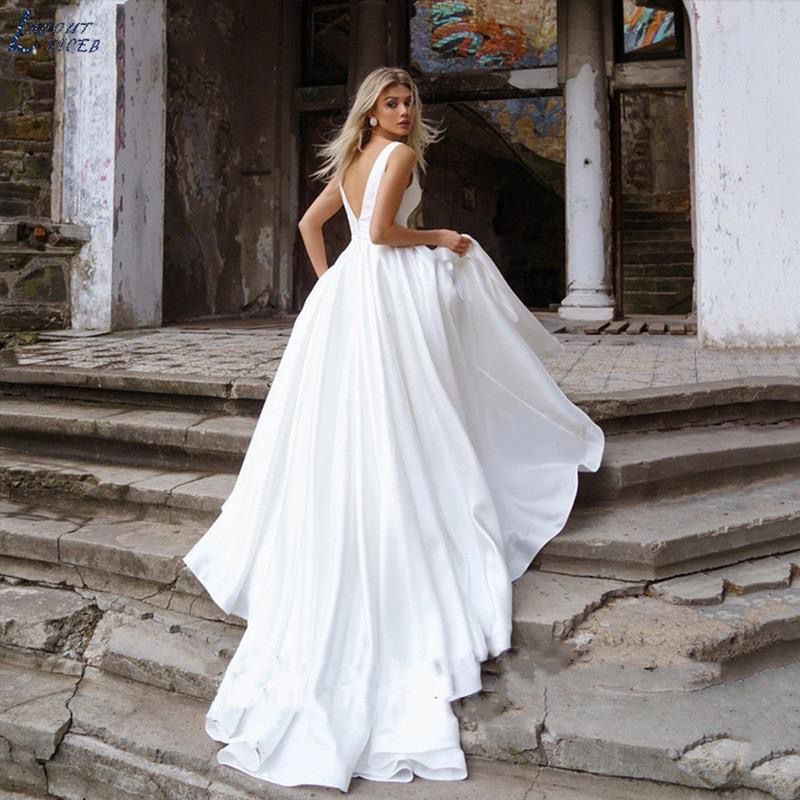 Minimalist Deep V A-Line Wedding Gown - Only Love Bridal Store